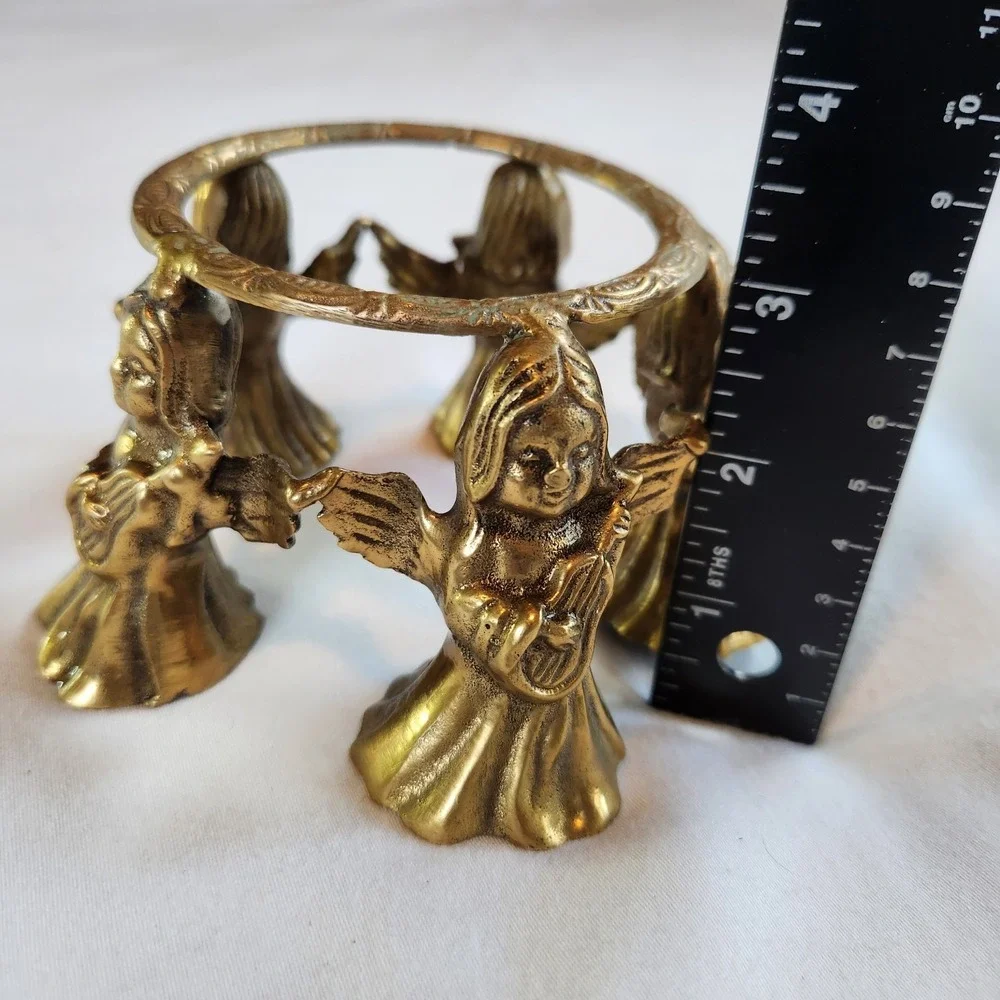 Vintage Brass‎ Angel Ring Candle Holder Orb Bowl Plate Stand